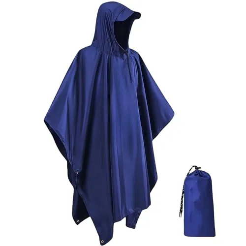 IBOPUXIU Wasserdichter Regenponcho, Atmungsaktiver Wiederverwendbar Regenjacken, Camping Zelt, Campingdecke 3 in 1 Multifunktionaler Regencape für Camping Wandern Fahrrad Angeln, Unisex (Blau)