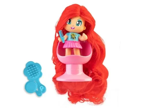 Famosa Pinypon - Super Mähne Rotes Haar, Minifigur mit extra langem Haar, Frisierpuppe, mit 1 Friseurstuhl und 3 Zubehörteilen zum Spielen und Frisieren, ab 3 Jahren, (PNY32300)
