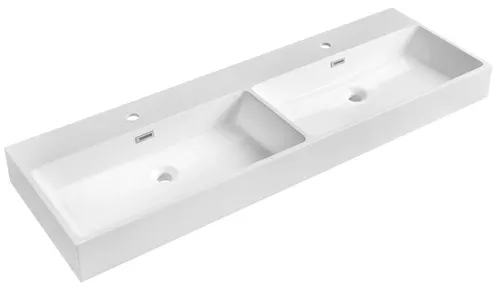 Sapho Waschtisch AQUATIC Waschbecken 140x46cm aus Gussmarmor - Elegantes Doppelwaschtisch aus Gussmarmor in Weiß, ideal für moderne Badezimmer. Mit einer praktischen Breite von 140 cm bietet er ausreichend Platz für die tägliche Pflege.