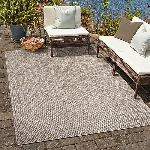 SANAT Melissa Wetterfester Outdoor Teppich 140x200 - Beige - Teppich für Innen und Außen, wasserabweisend und leicht zu reinigen. Ideal für Terrasse, Garten oder Wohnzimmer - robust und kinderfreundlich.