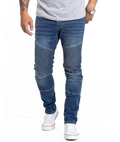Rock Creek Herren Jeans Slim Fit Stretch Jeans Männerhose Herrenjeans Denim Hosen Herrenhose Bikerhose Stonewashed RC-2180 Blau W34 L34