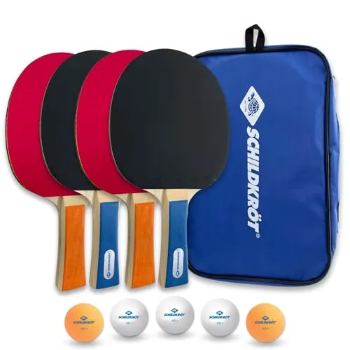 SCHILDKRÖT Tischtennis-Set 4-Player Hobby - Tischtennisschläger-Set für 4 Spieler, inklusive 4 Schlägern und 5 hochwertigen Bällen, ideal für Freizeitspieler und Turniere.