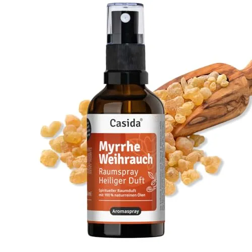 Casida Myrrhe Weihrauch Raumspray – Heiliger Duft mit 100% naturreinen ätherischen Ölen – balsamisch-erdiger Raumduft, warm & spirituell – ideal für Zuhause, Meditation, Yoga & Rituale - 50 ml