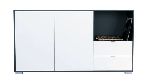 Vladon Sideboard Milano (Kommode mit 2 Türen Weiß matt, 2 Schubladen Weiß matt, Made in Germany), Korpus Anthrazit matt (152,5 x 83 x 37 cm)