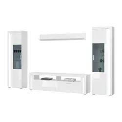 Wohnwand Silville in Weiß: Elegante Wohnlösung - Wohnzimmerschrank in hochwertiger Verarbeitung, Maße: B: 351 cm, H: 202 cm. Ideal für stilvolle Wohnräume. Jetzt 10€ Willkommens-Gutschein bei Newsletter-Anmeldung!