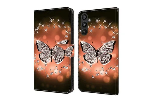 CLM-Tech Handytasche für Samsung Galaxy A26 5G Hülle aus PU-Leder Klapphülle (Schmetterling Diamanten Muster, Handyhülle mit Standfunktion - Wallet Flip Case inklusive Kartenfächer), Cover mit Magnetverschluss Samsung Galaxy A26 5G Schutzhülle