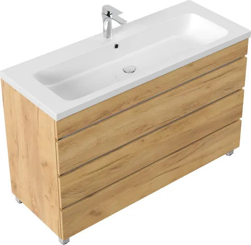 Magnolia Home Waschtisch Via 120 SoftClose in Eiche Gold - Eleganter Badezimmerwaschtisch mit 3 grifflosen Schubladen, SoftClose-Funktion und kompakten Maßen für stilvolles Wohnen.