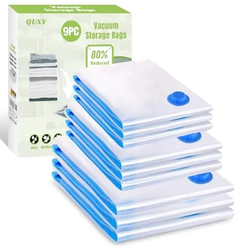 Vakuumbeutel 9 Stück 3 * 60x80cm + 3 * 50x70cm + 3 * 40x60cm Aufbewahrungsbeutel Reise Vakuum Wiederverwendbar Kleiderbeutel für Kleidung Bettdecken Bettwäsche Kissen