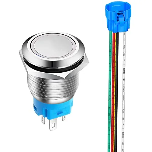 Gebildet 19mm Edelstahl Kurzzeitiger Drucktaste 12V-24V 5A LED 1NO1NC SPDT ON Off Wasserdichter Momentan Drück Knöpf mit Steckdose Stecker (Weiß LED)