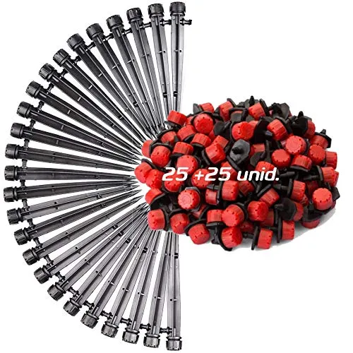 Aqua Control Tropfbewässerungsset mit Tropfen, 25 einstellbare Tropfer von 0 bis 70 l/Stunde + 25 einstellbare Tropfer von 0 bis 70 l/Stunde mit Erdspieß.