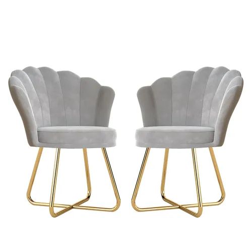 Hawthyhome 2er Set Blütenblatt-Rückenlehne Lehnstuhl mit Gold Metallbeinen - Elegante Samt-Stühle mit hoher Rückenlehne und gepolsterten Armlehnen. Ideal für Esszimmer oder Schminktisch, vereinen sie Stil und Komfort in einem modernen Design.