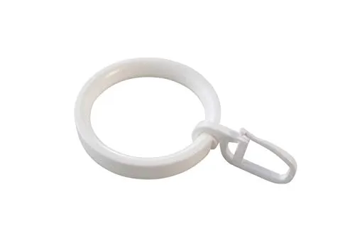 Gardinenringe Vorhangringe Flachringe mit Faltenhaken - Ring Ø 32 x 43 mm für Gardinenstangen Ø 20 mm - Kunststoff - 10 Stück (Weiss)
