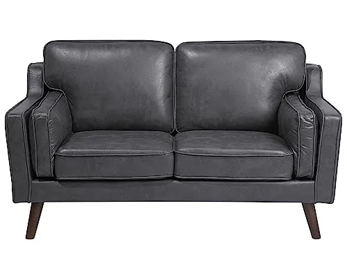 Beliani Trendy Sofa in Lederoptik Grau - 2-Sitzer Lokka - Sofas & Couches - Elegantes 2-Sitzer Sofa mit hochwertigem Polyesterbezug, der Echtleder imitiert, und bequemen Kissen für optimalen Sitzkomfort. Ideal für jeden Wohnstil!