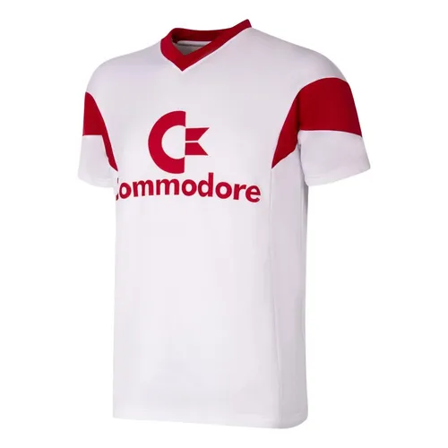 COPA Football Bayern München Retro Fußballtrikot 1987-1988 - Offizielles Retro-Trikot des FC Bayern München aus der Saison 1987-88, ideal für Fans. Aus 50% Baumwolle und 50% Polyester, in Geschenkbox verpackt. Klassisches Design mit V-Ausschnitt und roten Akzenten.