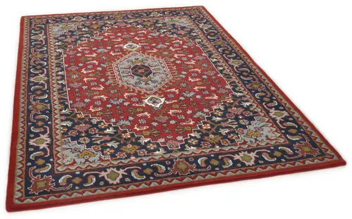 THEKO Wollteppich Royal Orient - Bidjar 9 - Kurzflor-Teppich aus 100% Schaf-Schurwolle, handgetuftet in Indien, mit einem eleganten Orientmuster, ideal für jeden Raum und besonders pflegeleicht.