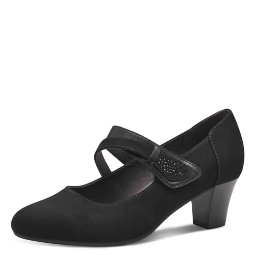 JANA Pumps für Damen, Gr. 37, schwarz - Pumps in Spezialweite H für kräftige Füße, aus Lederimitat und Textil, mit flexiblem TR-Laufsohle und Klettverschluss für optimalen Komfort.