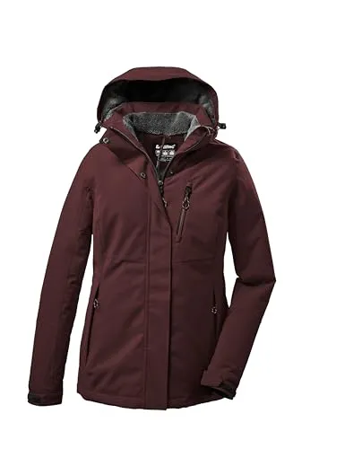 killtec Damen Funktionsjacke KOW 140, dunkelweinrot - Funktionsjacke für Damen mit 10.000 mm Wassersäule, atmungsaktiv und umweltfreundlich imprägniert. Ideal für Outdoor-Aktivitäten, ausgestattet mit einer abzippbaren Kapuze und kuscheligem Teddyfleece.