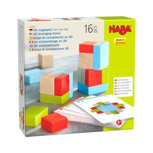 HABA 3D-Legespiel Vier mal vier - Kreatives Legen, Stapeln und Bauen