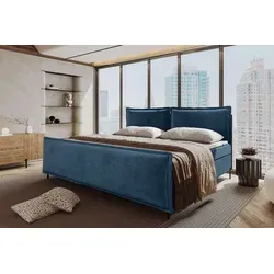 99rooms Vero Plus Familienbett Boxspringbett 260×200 cm Cordstoff POSO Blau - Modernes Boxspringbett mit Bonellfederkern und Kaltschaum-Topper für höchsten Liegekomfort. Ideal für gemeinsame Nächte mit der Familie. Inklusive 2 Kissen und gepolstertem Kopf- und Fußteil für stilvolles Design.