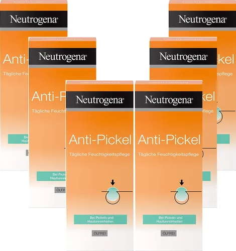Neutrogena Anti-Pickel Tägliche Feuchtigkeitspflege ölfrei 6er-Pack - Gesichtscremes – Schnell einziehende, ölfreie Pflege mit Salicylsäure, die 24 Stunden Feuchtigkeit spendet und Pickel ab der ersten Anwendung bekämpft.