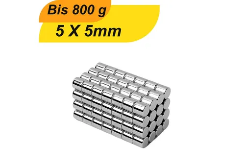 MaajeeKuto Magnet Neodym Magnet 5 x 5 mm Supermagnete hohe Haftkraft Scheibenmagnet (20-St), Werkstoff: NdFeB, Farbe: Silberfarben