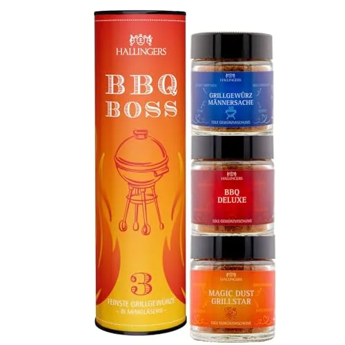 Hallingers Genuss Manufaktur BBQ Grillgewürze Geschenkset – 3 kräftige Gewürze zum Grillen & BBQ in edler Wunderdose, Gewürze Set