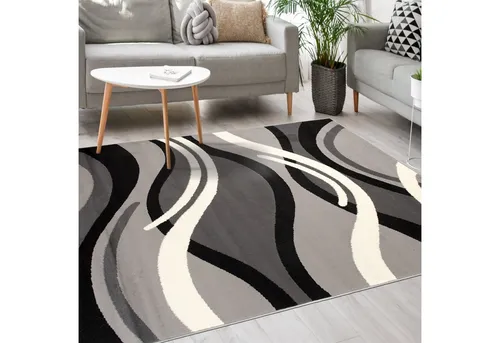 Mazovia Modern Teppich - Kurzflor - 120 x 170 cm - Grau für Wohnzimmer und Schlafzimmer - Hochwertiger Kurzflor-Teppich aus 100% Polypropylen, ideal für Wohnräume. Pflegeleicht, schmutzresistent und mit schalldämpfenden Eigenschaften für mehr Komfort. Perfekt für moderne Interieurs.
