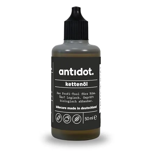 antidot. Kettenöl 50ml - Testsieger, biologisch abbaubar, für alle Fahrräder - Fahrrad-Öle - Biologisch abbaubares Kettenöl, das Reibung reduziert und vor Verschleiß schützt. Ideal für E-Bikes, MTB und Rennräder. Hergestellt in Deutschland.