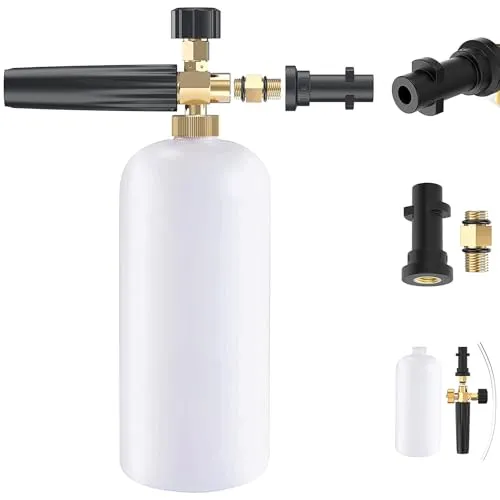 Stone Banks Einstellbar Schaumlanze Schaumdüse, 1L Schaumkanone Schaumflasche für Kärcher K Serie K2 K3 K4 K5 K6 K7 Hochdruckreiniger Pistole, SchneeschaumLanze Seifenspender Schaumsprüher Autowäsche