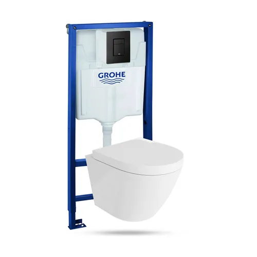 Vorwandelement Solido + Wand WC Sogo Weiß mit Schwarzem Knopf