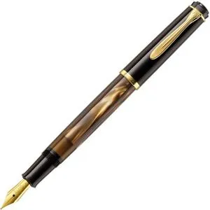 Pelikan Füller Classic M200 - Hochwertiger Kolbenfüller - Füller aus braun-marmoriertem Edelharz mit 24-Karat vergoldeter Feder für ein weiches Schriftbild. Ideal für Rechts- und Linkshänder, handgefertigt in Deutschland.