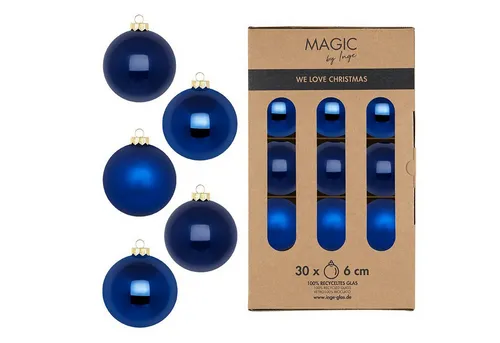 MAGIC by Inge Weihnachtsbaumkugel - 30 Stück Glas in Royal Blue - Weihnachtskugeln aus Glas, 6 cm Durchmesser, im eleganten königsblauen Design. Ideal für festliche Dekoration und vielseitig einsetzbar, auch als Geschenk.