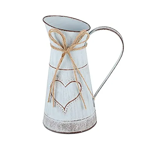Metall Vintage Vase, Rustikal Blumeneimer, Blumeneimer Tischdeko, Vintage Rustikale Blumenvase, Einzigartiges Herzförmiges und Seildesign, für Valentinstag Balkon Wohnzimmer Tischdek (21 cm)