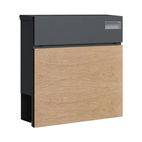 Schartec Holz Design Briefkasten SPB-6 - Moderner Briefkasten mit Holz-Design-Front, ideal für Holz-Haustüren. Korrosionsgeschützt, mit integriertem Zeitungsfach und einfacher Montage.
