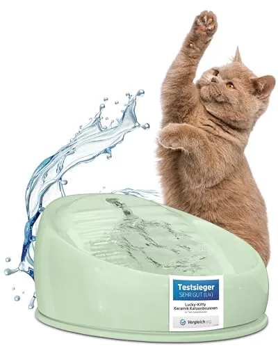 Lucky Kitty Trinkbrunnen für Katze - Hygienischer Keramik-Wasserspender - Trinkbrunnen für Katzen, handgefertigt aus edler Keramik, fördert gesundes Trinken durch ständig fließendes Wasser - leise, energiesparend und pflegeleicht.