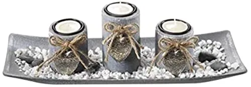 Dekoschale rechteckig mit 3 Kerzenhaltern in grau von Locker
