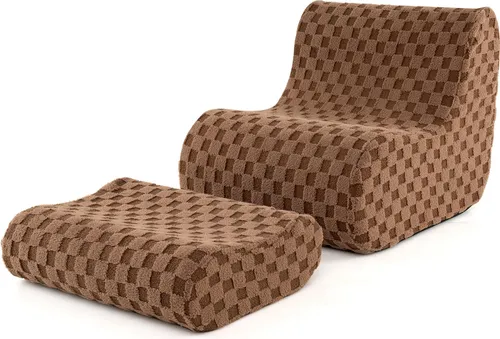 GOPLUS Sitzsack Sessel mit Hocker für Erwachsene, Braun - Bequemer Sitzsack mit passendem Ottoman, ideal zum Entspannen und Genießen. Die ergonomische Form und die weichen Bezüge sorgen für hohen Komfort. Der vielseitige Ottoman kann als Fußstütze oder Beistelltisch genutzt werden.
