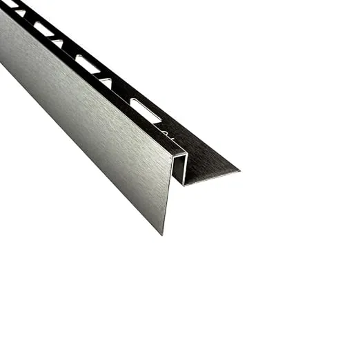 Edelstahl Stufenprofil Treppenprofil Fliesenleiste - Abdeckleisten für Fußböden, hochwertige V2A Edelstahl-Schiene für Kantenschutz und optische Aufwertung von Fliesenübergängen.
