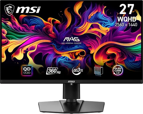 MSI MAG 271QPX QD-OLED 26.5 Zoll WQHD Gaming Monitor - Gaming Monitor mit 360Hz und 0,03ms Reaktionszeit für blitzschnelle Spiele, 99,1% DCI-P3 für lebendige Farben und VESA DisplayHDR True Black 400 für beeindruckende Kontraste.