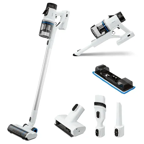 Medion® Akku-Stielstaubsauger P350 W - Beutellose Zyklon-Technologie - Staubsauger mit 24 kPa Saugleistung und 2in1-Funktion für gleichzeitiges Saugen und Wischen. HEPA 13 Filter und LED-Touch-Display für optimale Handhabung.