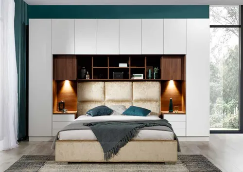 Modernes Polsterbett mit Kleiderschrank - Stilvolles Polsterbett in Weiß, Liegefläche wahlweise 140 x 200 cm oder 160 x 200 cm, inklusive passendem Kleiderschrank - perfektes Design für Ihr Schlafzimmer!