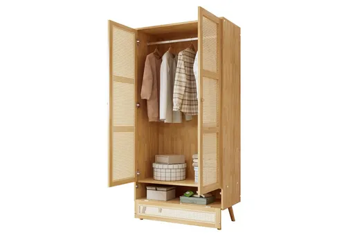 Odikalo Kleiderschrank Schlafzimmerschrank Stange 2-türiger unterem Flip-Top-Deckel Natur