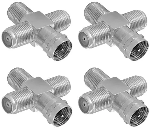 POPPSTAR 4x Sat TV Coax Verteiler Kreuz-Stück (3x F-Buchse auf 1x F-Stecker) Antennen Splitter Adapter für Koaxialkabel, Antennenkabel, silbern