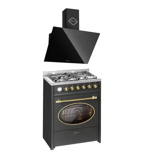 GURARI Gas-Standherd Retro 60 cm mit Dunstabzugshaube - Vielseitiger GURARI Gas-Standherd (60 cm) mit 4-flammigem Gaskochfeld und Elektrobackofen. Perfekt für kreative Köche, elegantes Retro-Design und praktische Funktionen für ein komfortables Kochen.
