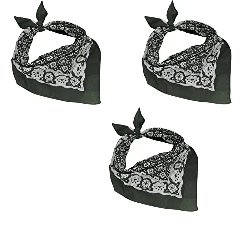 Betz 3 er Pack Nickituch Bandana Kopftuch Halstuch klassischem Paisleymuster Größe 55 x 55cm 100% Baumwolle Farbe: grün