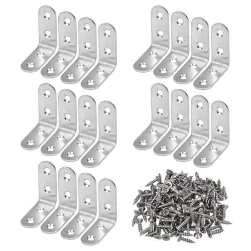Stück Winkelverbinder, Winkel Klammern 40 * 40mm, Edelstahl Metall Winkelblech 90 Grad, L Form Ecke Klammer Möbel Winkel, mit 80 Screws, für Holz Möbel Tabelle Stuhl Bücherregal Schränke (Silber) 20