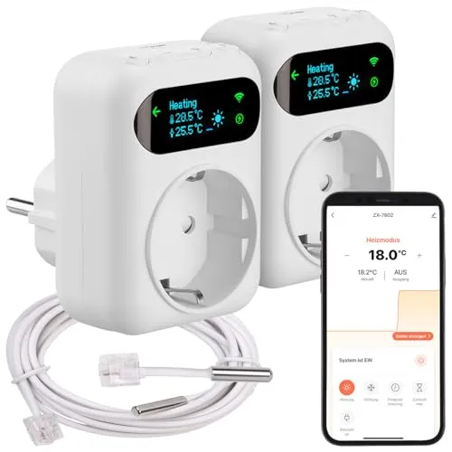 revolt 2er-Set WLAN-Steckdosen-Thermostat von revolt
