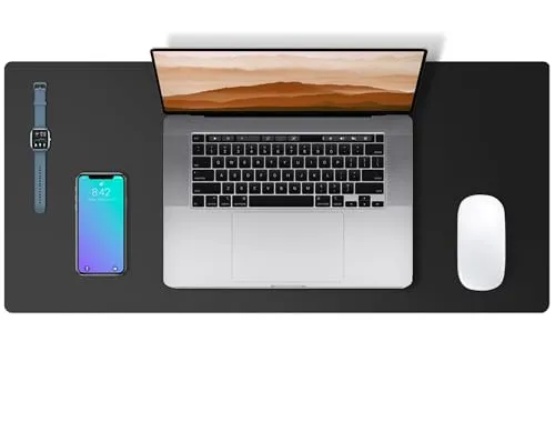 Abalter Schreibtischunterlage 60x35cm, PU-Leder Tischunterlage wasserdicht & rutschfest, XXL Mousepad Schreibunterlage, Schreibtischmatte für Büro & Home Office (Schwarz)