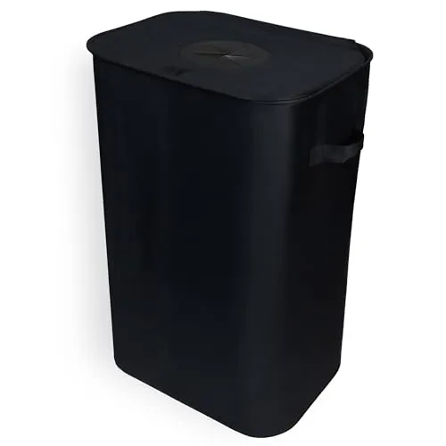Valle Verde 100L Pfandflaschen Sammelbehälter, Flaschensammler, Leergut, Pfandflaschen Aufbewahrung - Mit Deckel & Innentasche - Schwarz, 44 x 33 x 70 cm