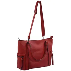 Große Damenhandtasche Rot mit vielseitigen Trageoptionen - Praktische Handtasche mit 1 Innenreißverschlussfach, 2 Organizer-Fächern und 3 Außenreißverschlussfächern. Ideal für den täglichen Gebrauch – großzügige Maße von 43 x 31 x 15 cm und aus strapazierfähigem Kunstleder.